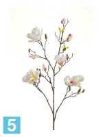 Искусственный цветок для декора Магнолия ветка цветущая бело-розовая, 4 цветка 13 бутонов, h105 cм в #REGION_NAME_DECLINE_PP#